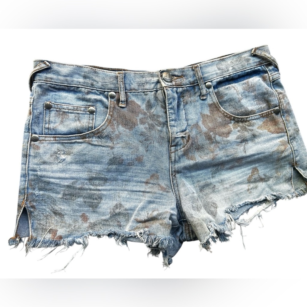 Free People Floral Print Denim Shorts Great for Music Festival Outfit